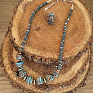 Running Bear Native American Calsilica and Sterling Silver Necklace and Ring